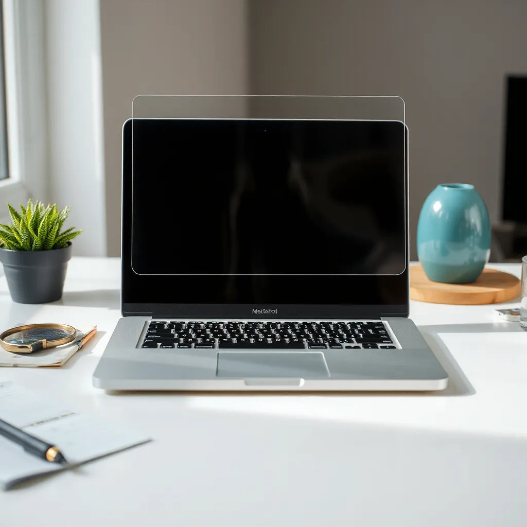 MacBook Pro 16-inch screen with a transparent protector being aligned before applying