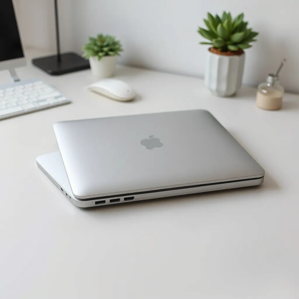 MacBook in a sleek, form-fitting protective case with precise port cutouts and snug edge coverage