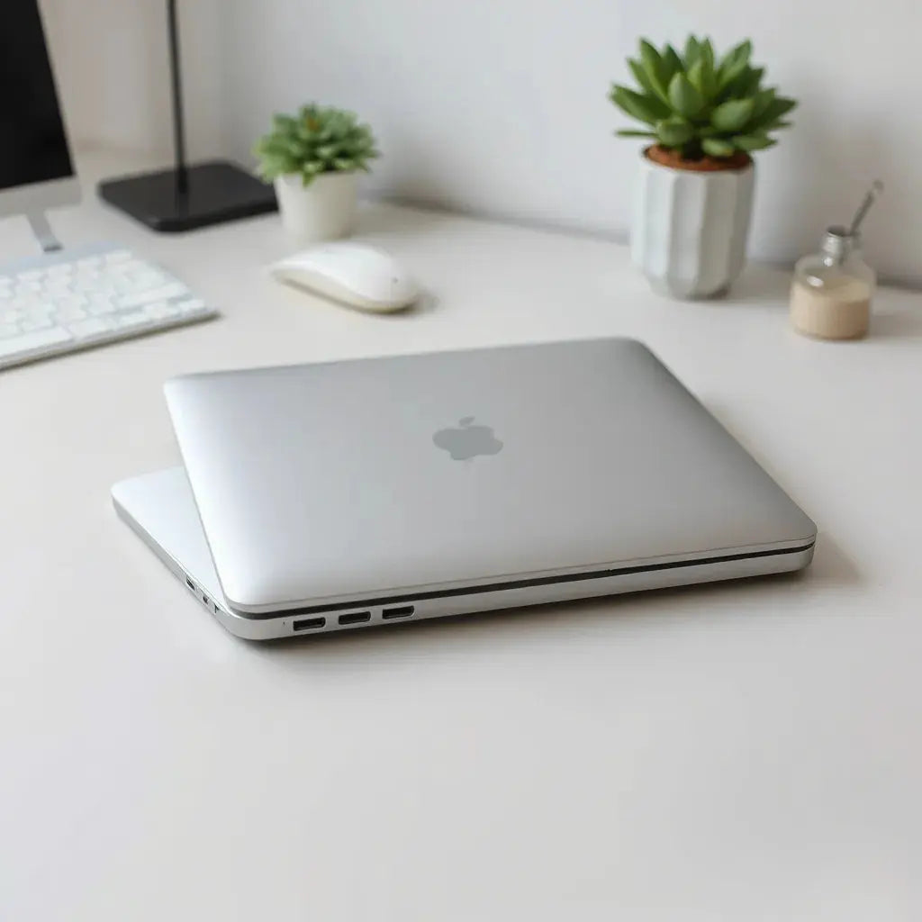 MacBook in a sleek, form-fitting protective case with precise port cutouts and snug edge coverage