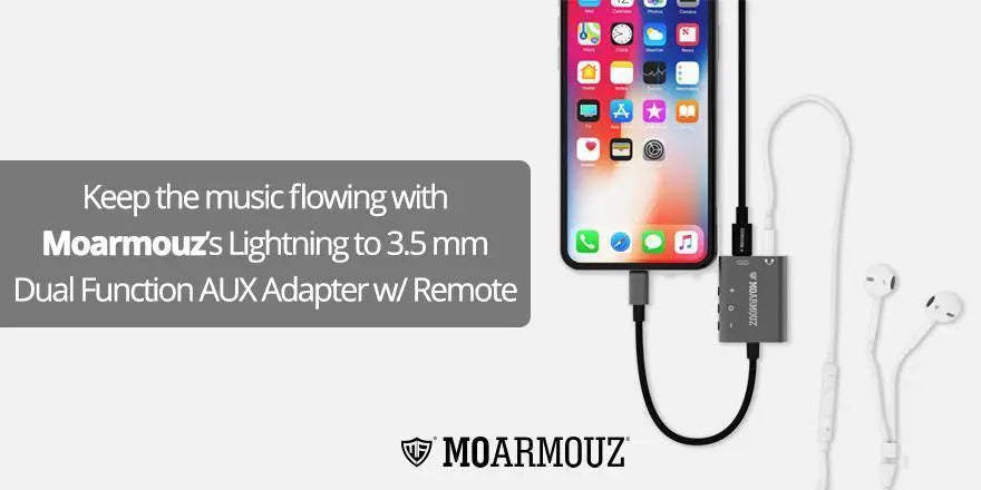 Keep the music flowing with MoArmouz’s Lightning to 3.5 mm Dual Function AUX Adapter w/ Remote - Moarmouz