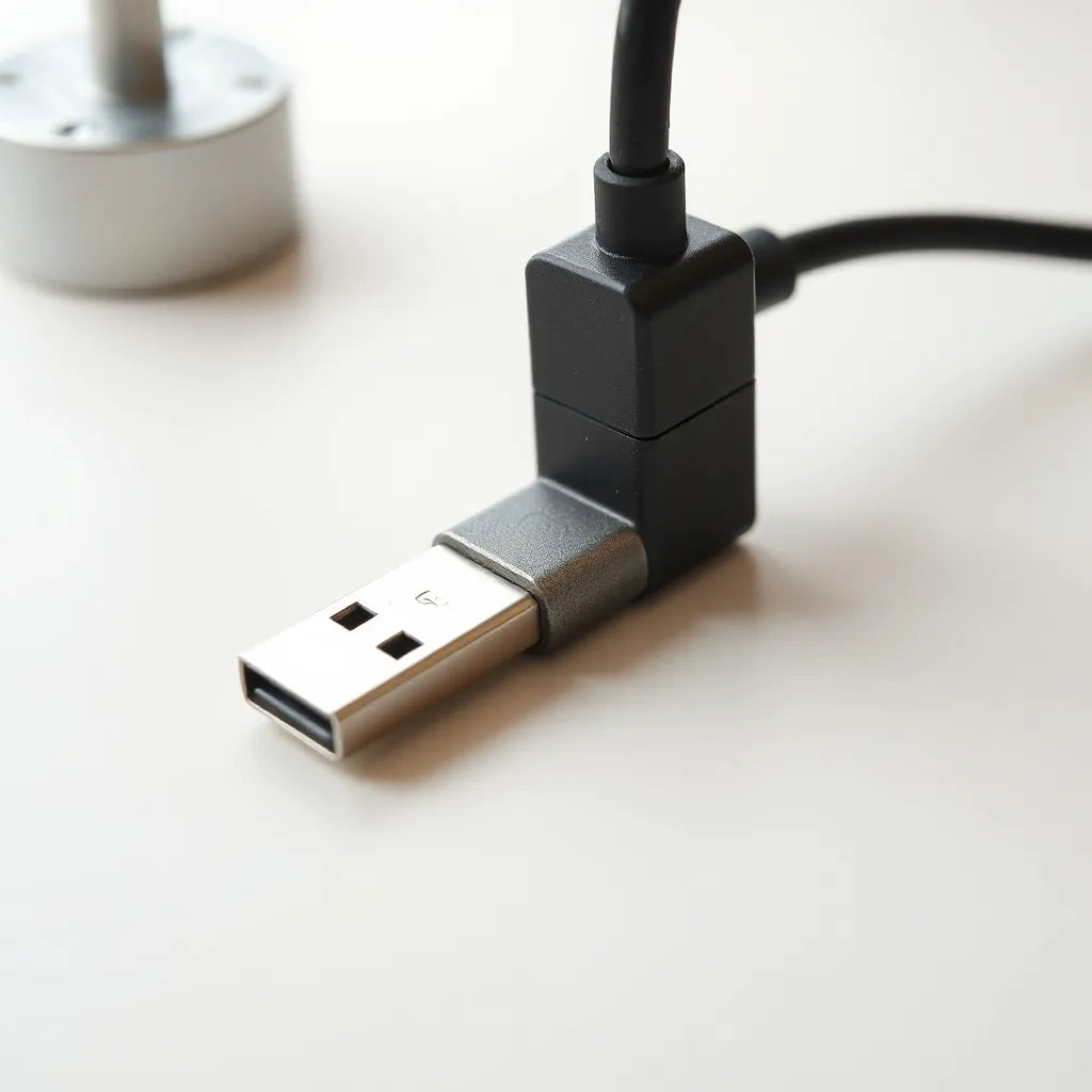 Two USB-C plugs connected by a sleek cable on a clean desk surface