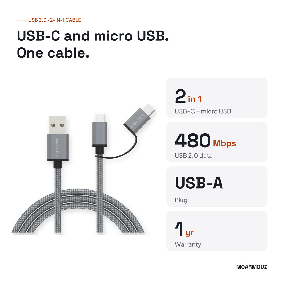 USB-C & micro USB Sync & Charge 2 in 1 Cable: key specifications — Moarmouz