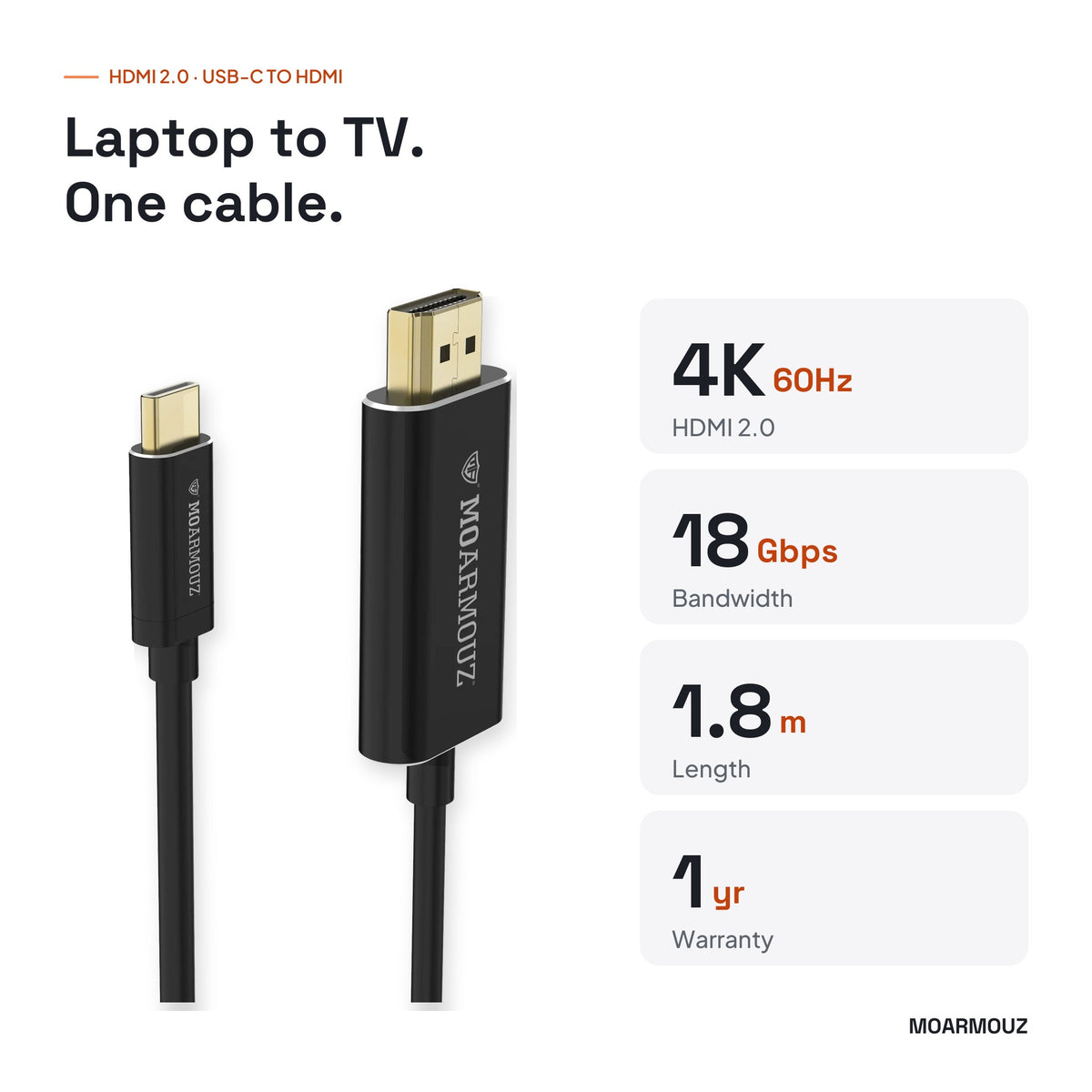 USB 3.1 Type-C to HDMI 2.0 Cable — 4K 60Hz: key specifications — Moarmouz