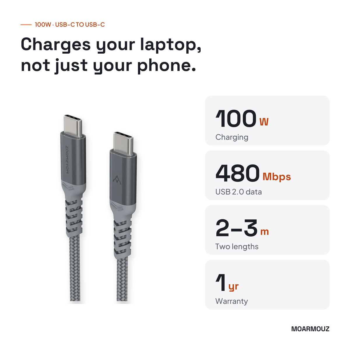 USB Type-C to USB-C 100W Charging Cable: key specifications — Moarmouz