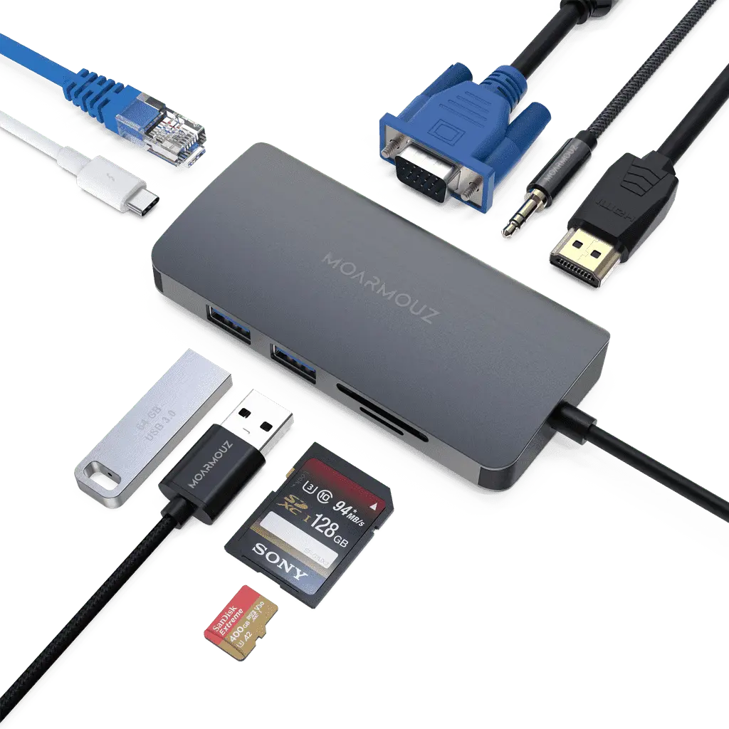 MoArmouz - Type C (USB-C) 9 in 1 Dual Display VGA Hub