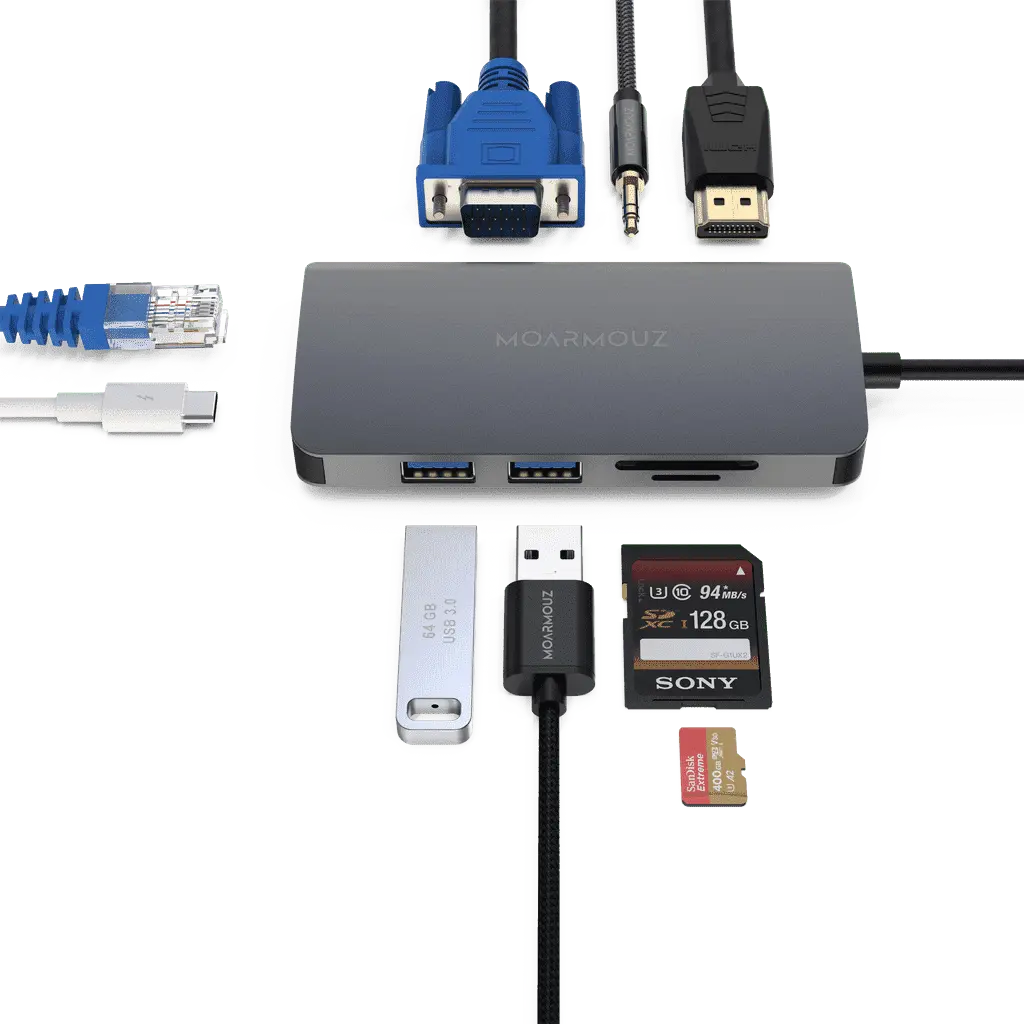 MoArmouz - Type C (USB-C) 9 in 1 Dual Display VGA Hub