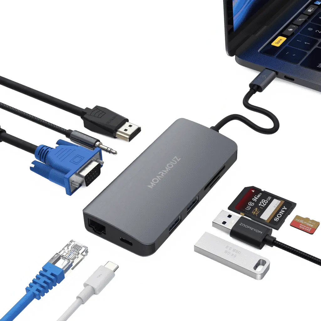 MoArmouz - Type C (USB-C) 9 in 1 Dual Display VGA Hub
