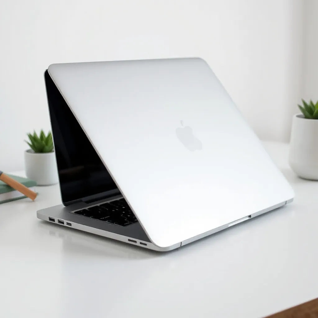 MacBook with a sleek anti-scratch case protecting the corners and edges