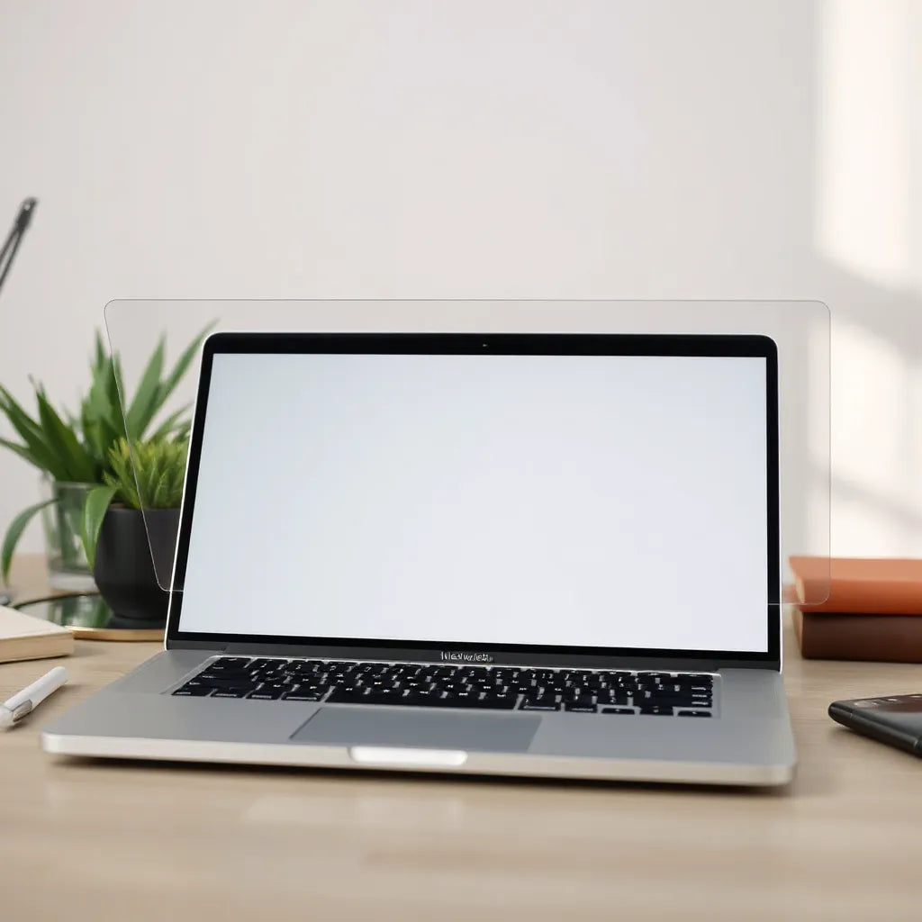 MacBook Pro screen with a neatly aligned transparent screen guard on the display