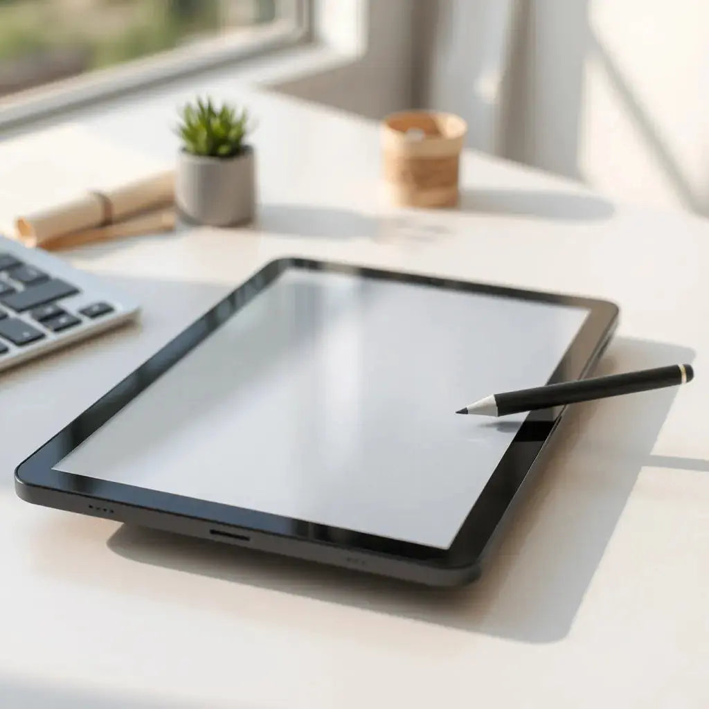Matte paper-like screen protector on an iPad screen with a stylus hovering above