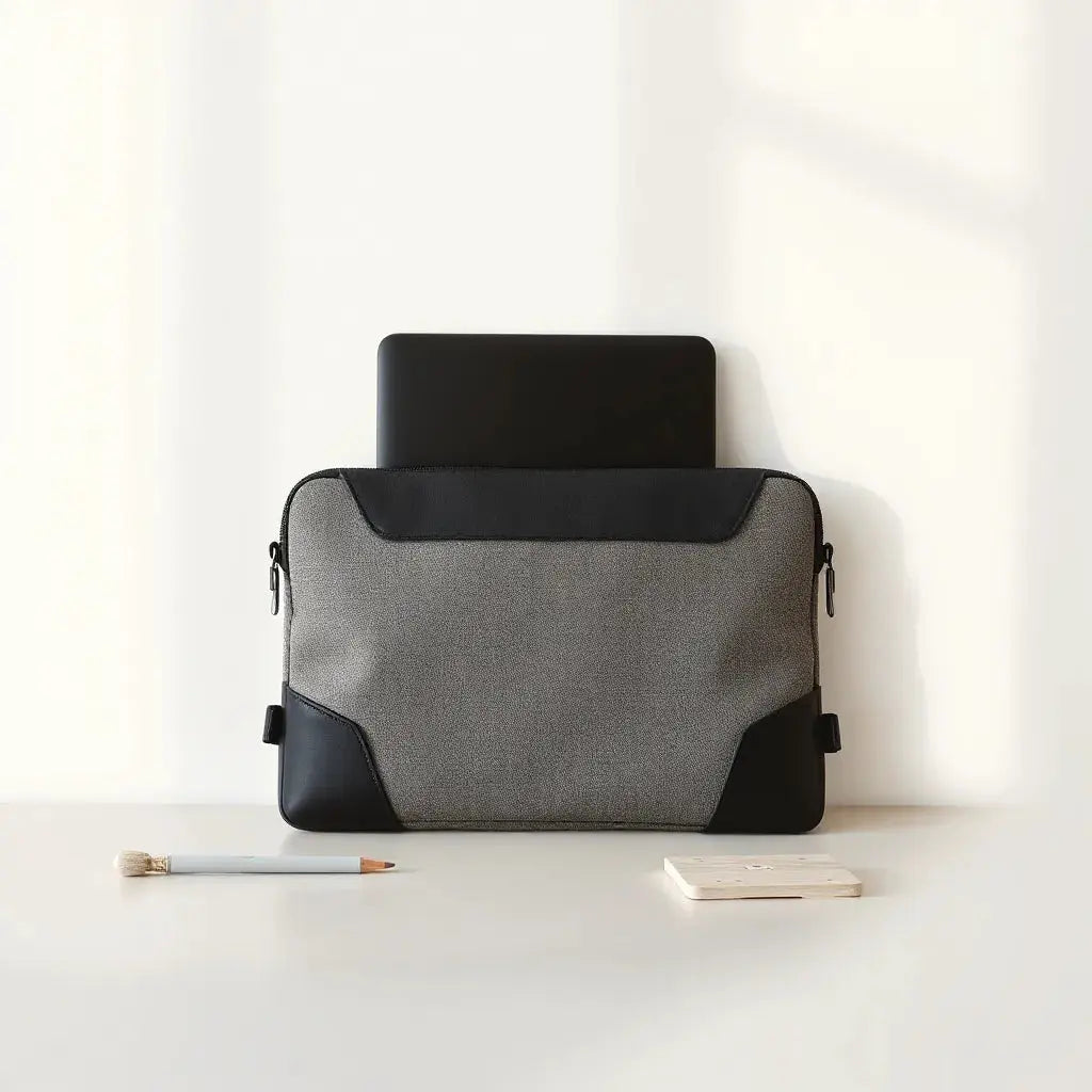Rugged bumper laptop sleeve with thick protective edges around a laptop opening