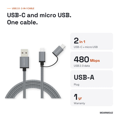 USB-C & micro USB Sync & Charge 2 in 1 Cable: key specifications — Moarmouz