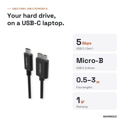 USB 3.1 Type-C to Micro-B (Hard Drive) Cable: key specifications — Moarmouz