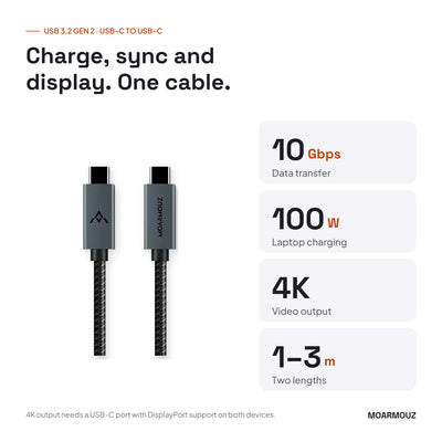 USB 3.2 Gen 2 USB-C to USB-C cable: 10Gbps data, 100W power, 4K video — Moarmouz