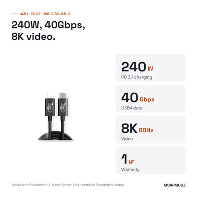 USB4 PD3.1 USB-C to USB-C Cable — 240W Charging, 40Gbps Data, 8K Video: key specifications — Moarmouz