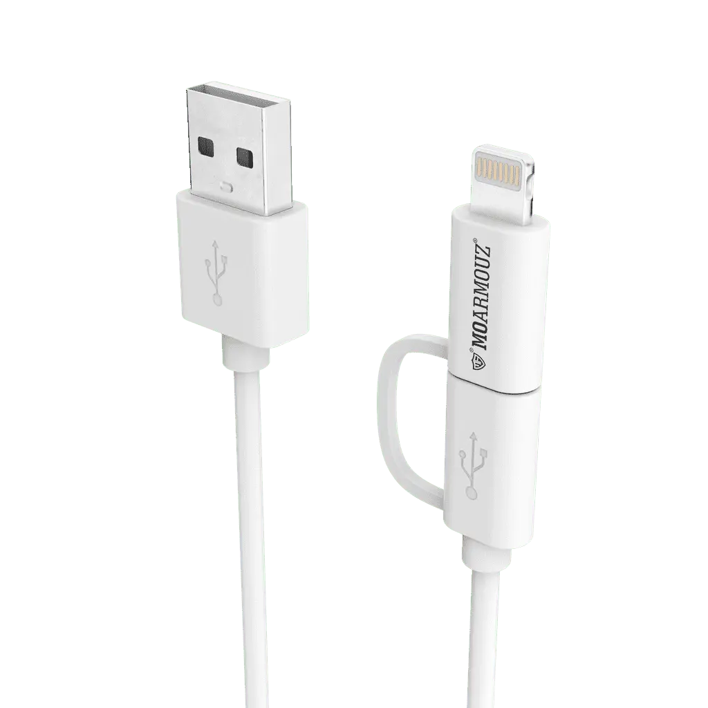 MoArmouz - 2 in 1 MFI Certified Sync n Charge Cable with Lightning & micro USB