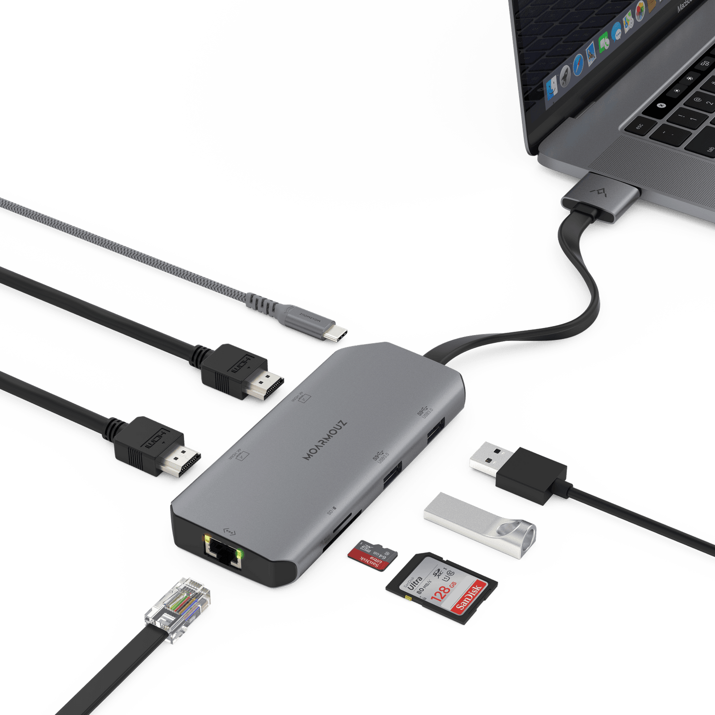 MoArmouz - Type C (USB-C) 8 in 2 Dual 4K HDMI Gigabit Hub