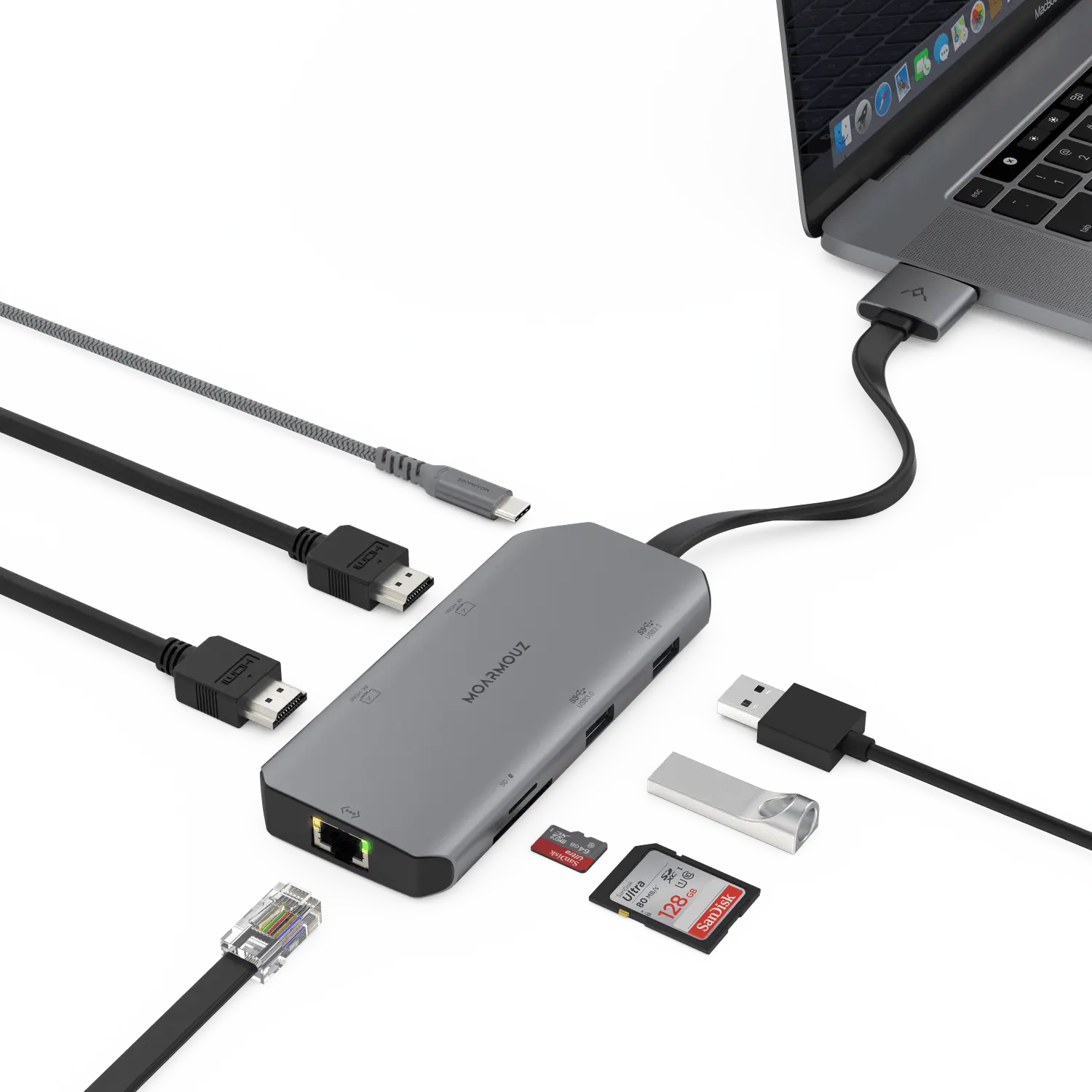 USB C 8 in 1 Multiport Hub Dual 4k HDMI Ethernet USB 3.0