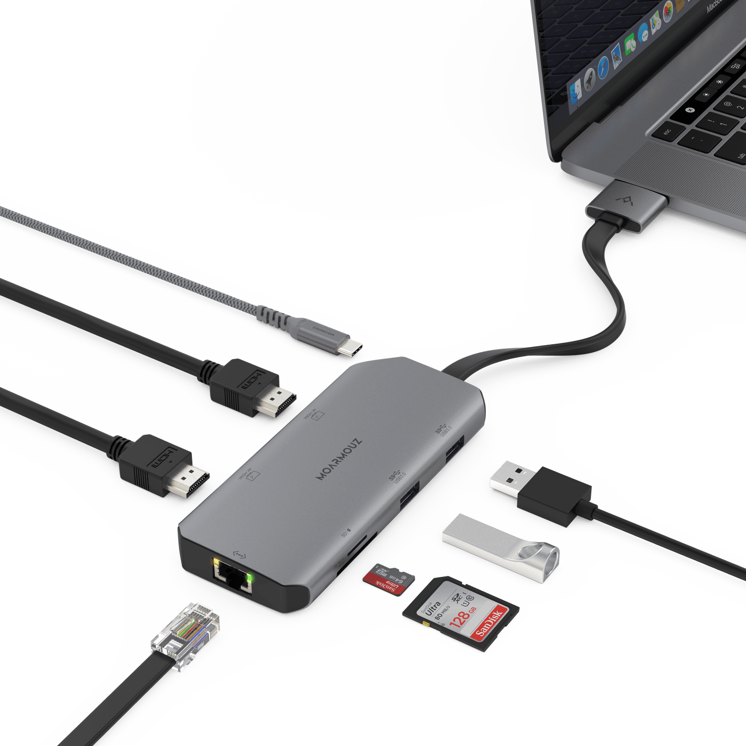 MoArmouz - Type C (USB-C) 8 in 2 Dual 4K HDMI Gigabit Hub