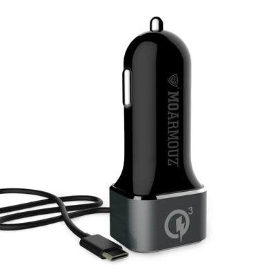 MoArmouz - Type C Car Charger With USB-C Cable and QC 3 Outputs
